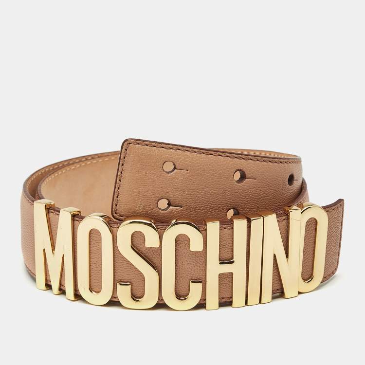 Pre Owned Moschino Classic Logo Waist Belt Peach Leather