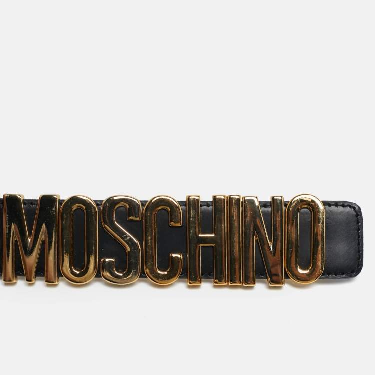 Pre Owned Moschino Classic Logo Waist Belt Black Leather