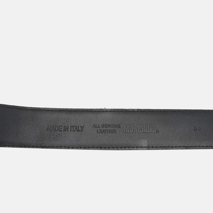 Pre Owned Moschino Classic Logo Waist Belt Black Leather