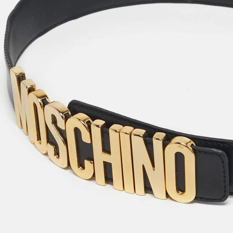 Pre Owned Moschino Classic Logo Waist Belt Black Leather