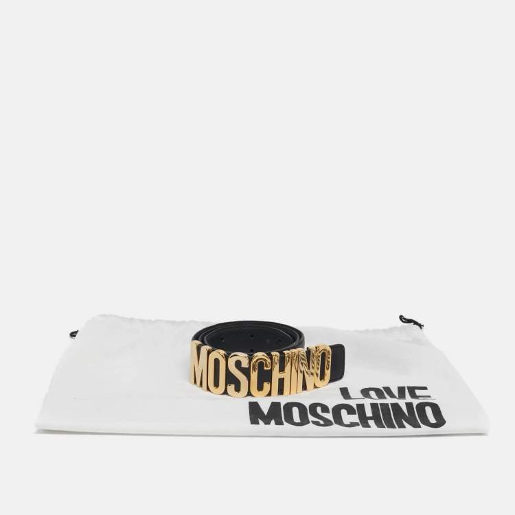 Pre Owned Moschino Classic Logo Waist Belt Black Leather