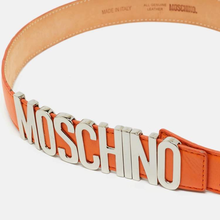 Pre Owned Moschino Classic Logo 85 CM Waist Belt Orange Leather
