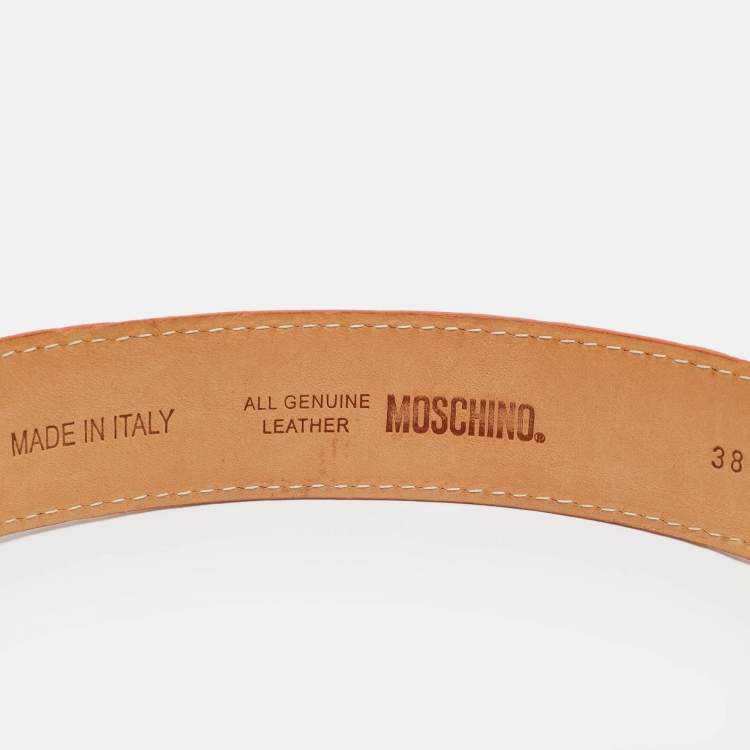 Pre Owned Moschino Classic Logo 85 CM Waist Belt Orange Leather
