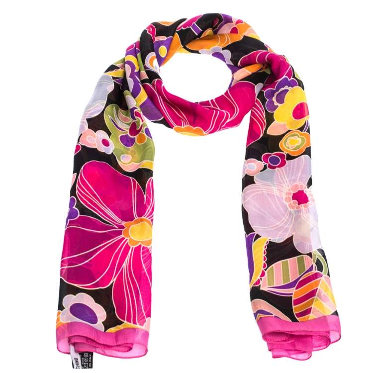 Pre Owned Moschino Multicolor Floral Printed Silk Stole 