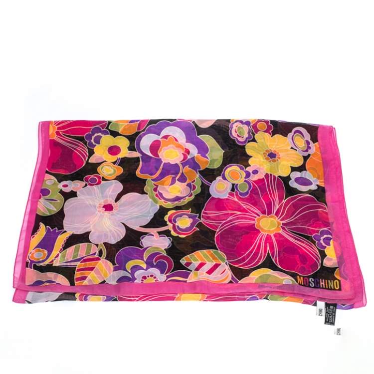 Pre Owned Moschino Multicolor Floral Printed Silk Stole 