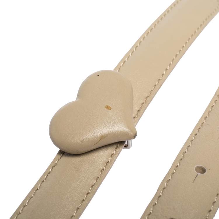 مملوكة مسبقًا Moschino Ivory Leather Heart Buckle Belt 110CM