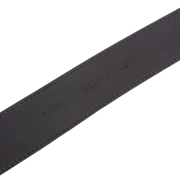 Pre Owned Moschino Black Leather Logo Belt 100CM