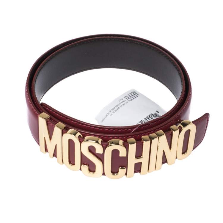 Pre Owned  Moschino Red Patent Leather Logo Belt 95CM