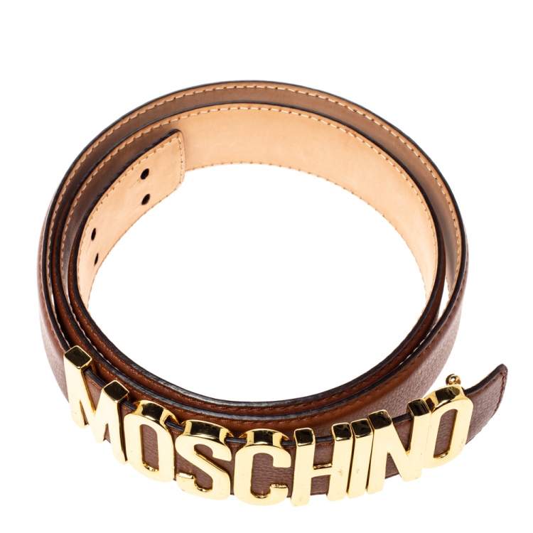 مملوكة مسبقًا Moschino Brown Leather Logo Belt 105 CM