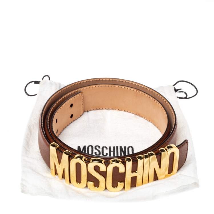 مملوكة مسبقًا Moschino Brown Leather Logo Belt 105 CM