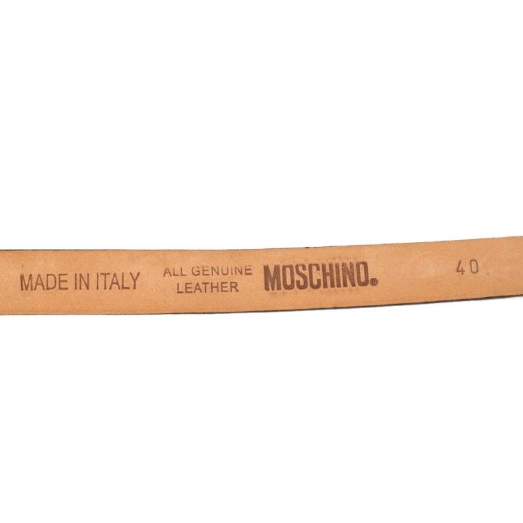 مملوكة مسبقًا Moschino Blue Leather Logo Slim Waist Belt 80CM