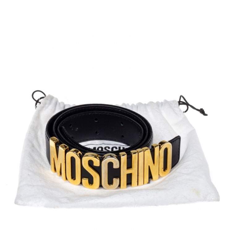 مملوكة مسبقًا Moschino Black Leather Classic Logo Belt 95CM