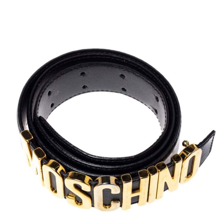 مملوكة مسبقًا Moschino Black Leather Classic Logo Belt 95CM