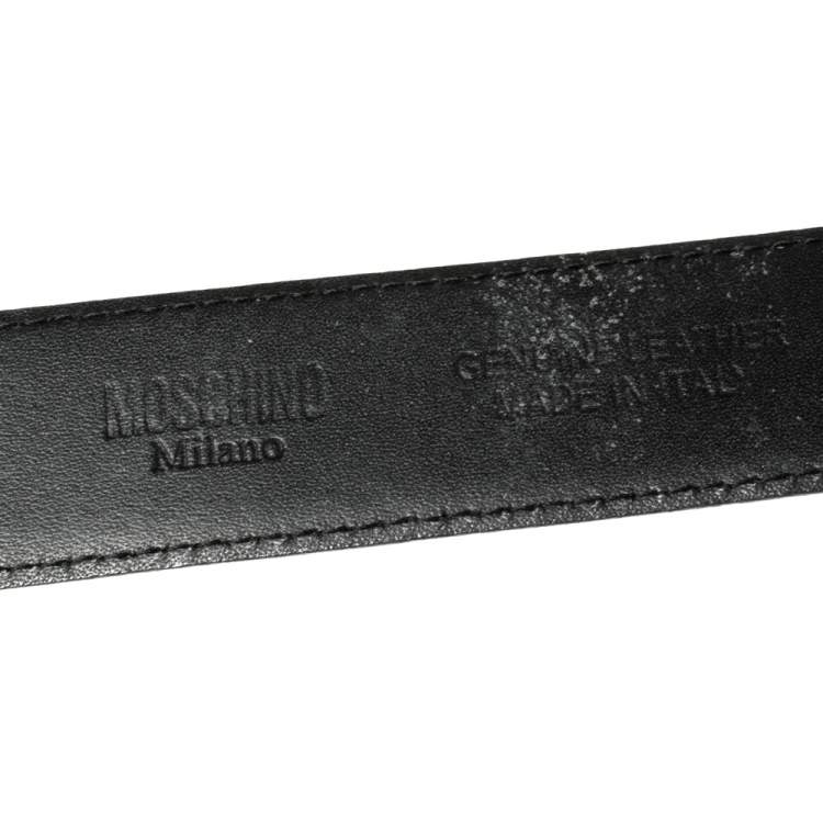 Pre Owned Moschino Black Leather Redwall Logo Waist Belt 94CM