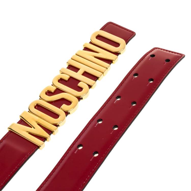 Pre Owned Moschino Red Patent Leather Classic Logo Belt 95CM