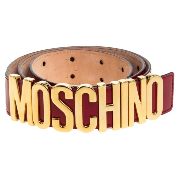 Pre Owned Moschino Red Patent Leather Classic Logo Belt 95CM