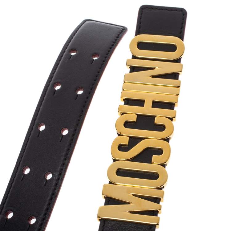 Pre Owned Moschino Black Leather 30th Anniversary Chain Belt 90CM