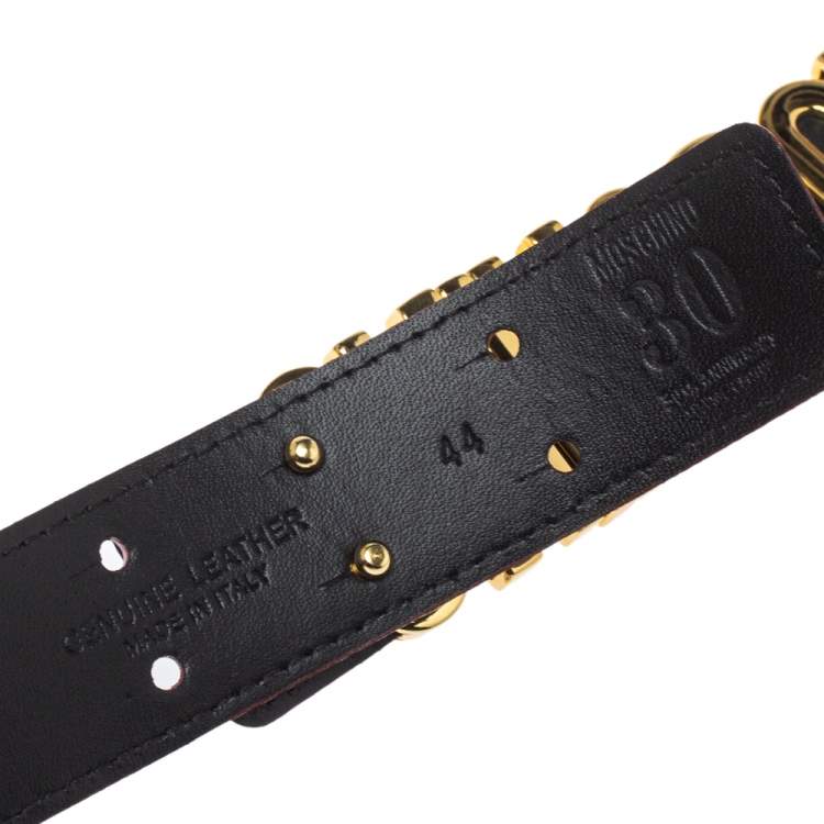 Pre Owned Moschino Black Leather 30th Anniversary Chain Belt 90CM