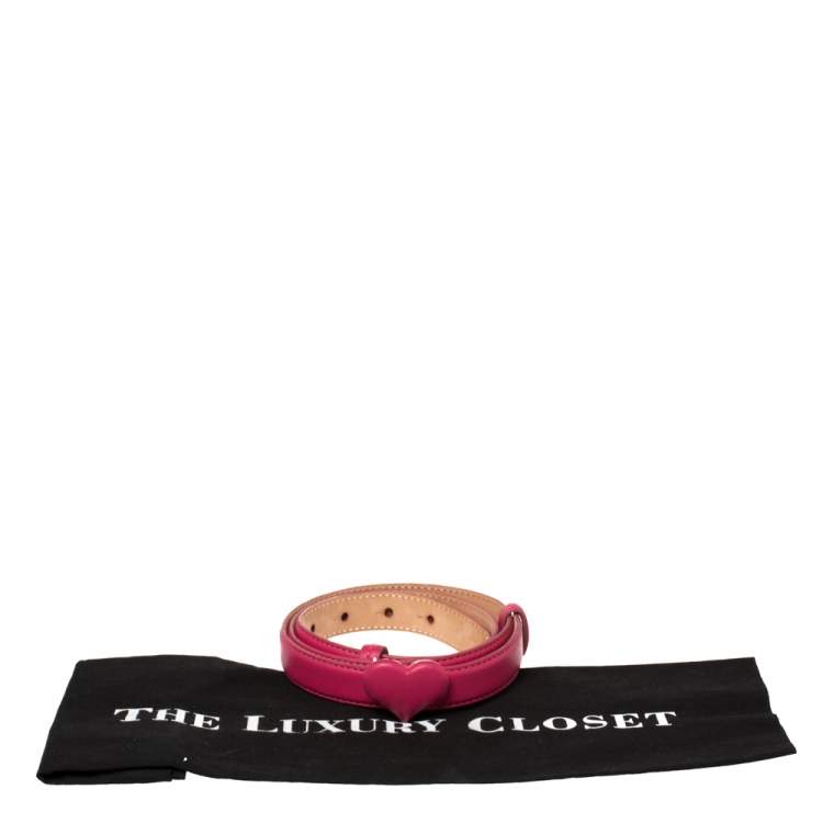 Pre Owned Moschino Fuchsia Leather Heart Buckle Belt 80CM