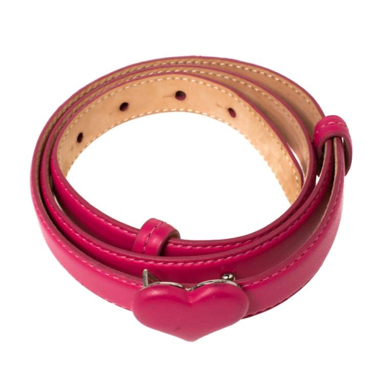 Pre Owned Moschino Fuchsia Leather Heart Buckle Belt 80CM