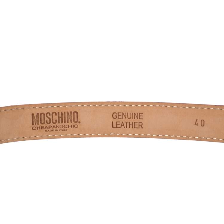 Pre Owned Moschino Fuchsia Leather Heart Buckle Belt 80CM