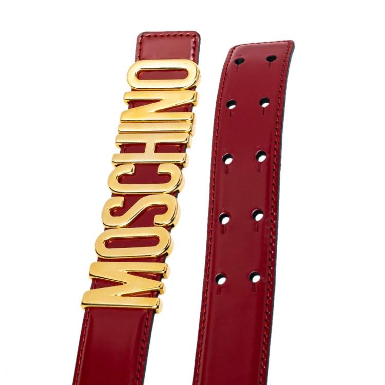 مملوكة مسبقًا Moschino Red Glossy Leather Classic Logo Belt 80CM