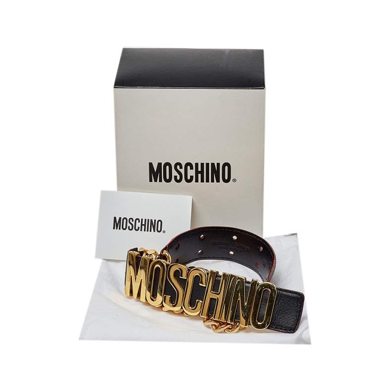 Pre Owned Moschino Black Leather 30th Anniversary Chain Belt 90 CM