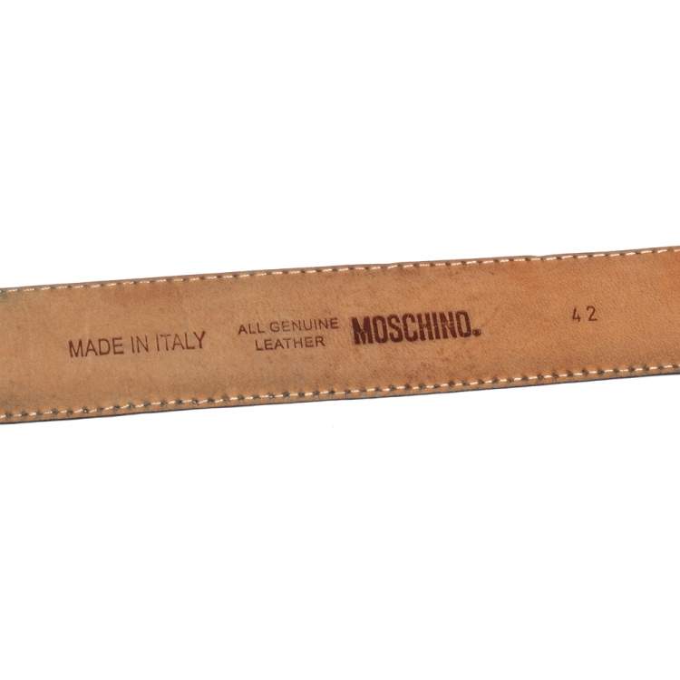 Pre Owned Moschino White Grained Leather Classic Logo Belt 85CM