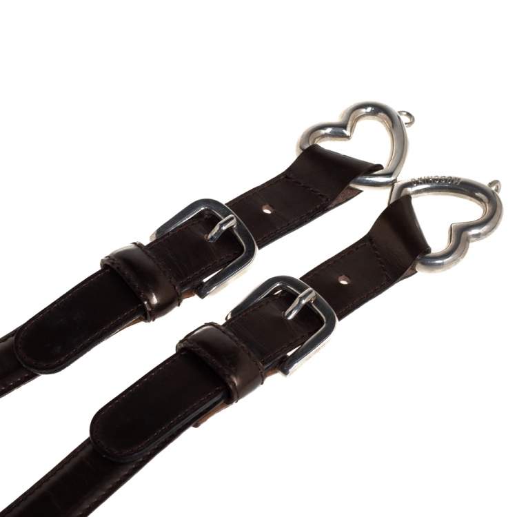 Pre Owned Moschino Metallic Brown Leather Heart Buckle Belt 