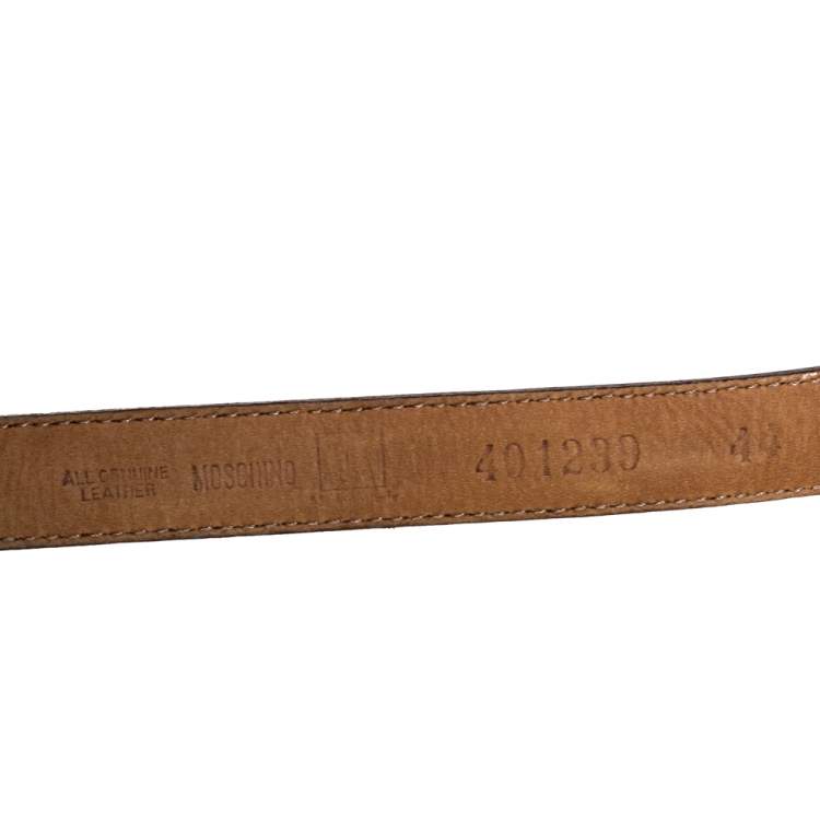 Pre Owned Moschino Metallic Brown Leather Heart Buckle Belt 