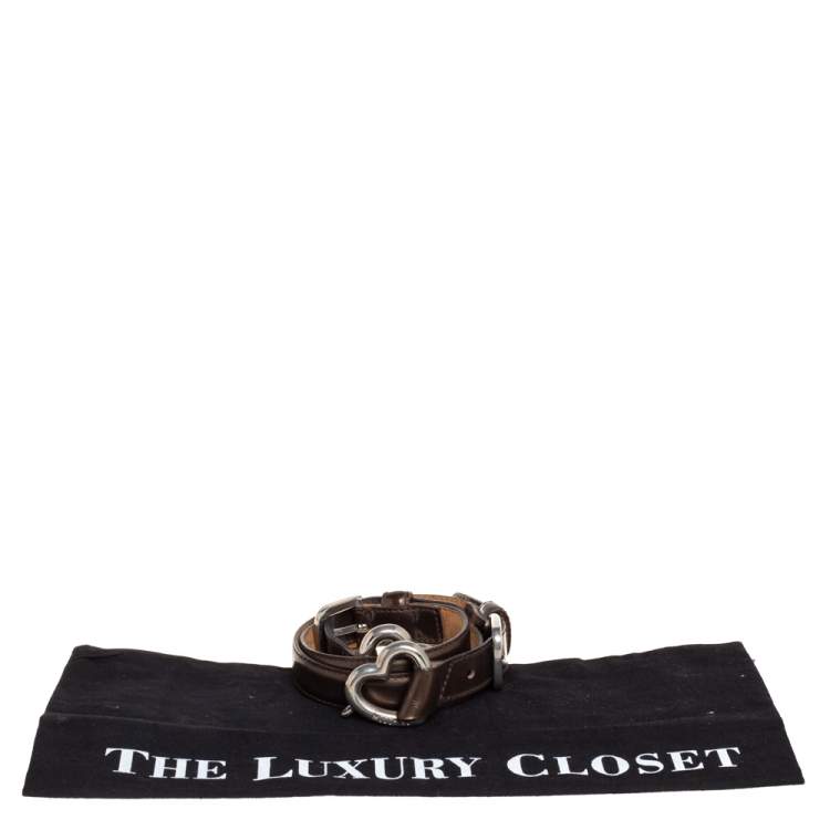 Pre Owned Moschino Metallic Brown Leather Heart Buckle Belt 