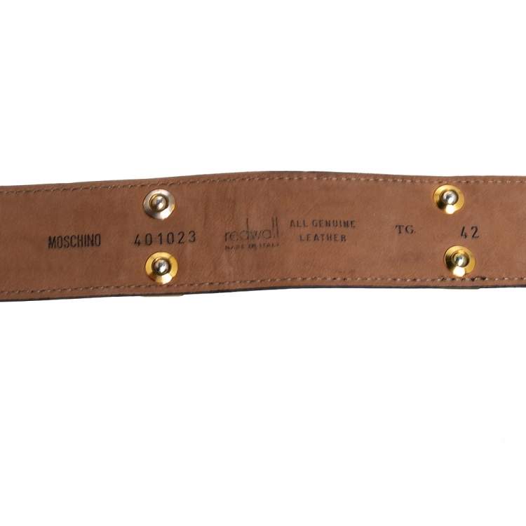 Pre Owned Moschino Black Redwall Leather Logo Bar Belt 90CM