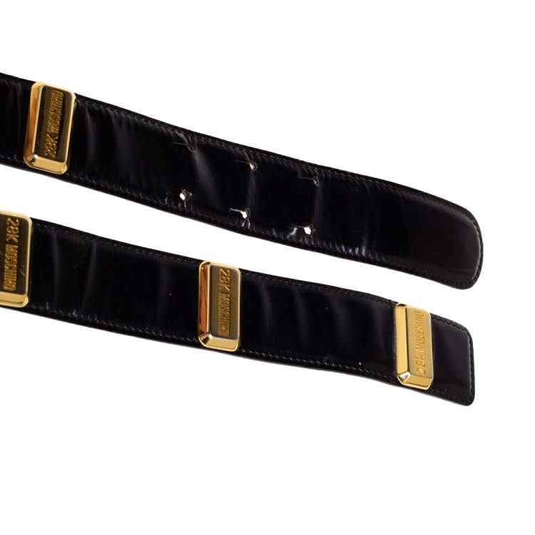 Pre Owned Moschino Black Redwall Leather Logo Bar Belt 90CM