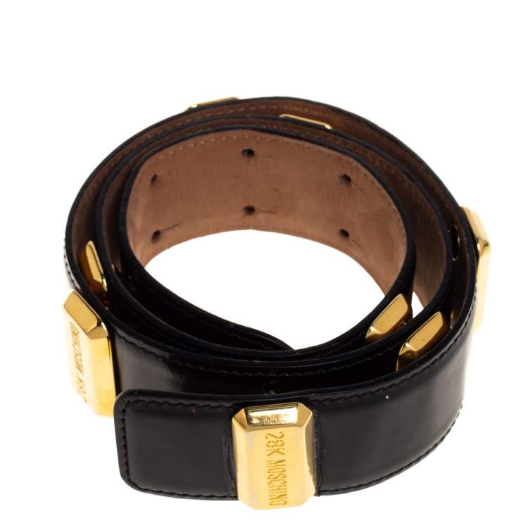 Pre Owned Moschino Black Redwall Leather Logo Bar Belt 90CM