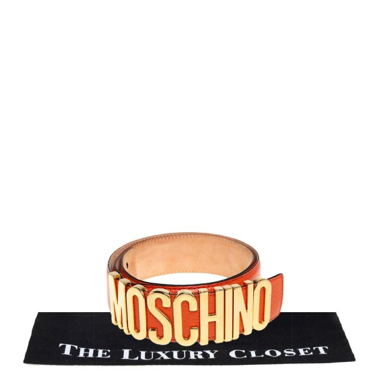 Pre Owned Moschino Orange Grained Leather Classic Logo Belt 95 CM