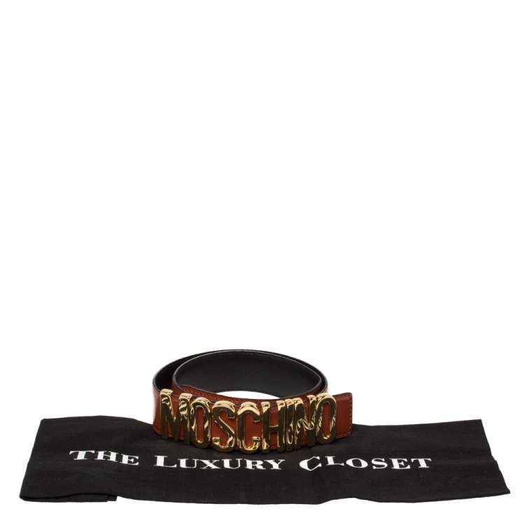 Pre Owned Moschino Orange Leather Classic Logo Belt 85CM