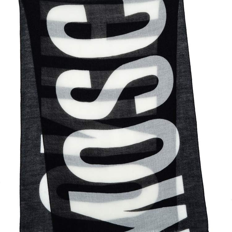 Pre Owned Moschino Black Logo Print Wool Scarf