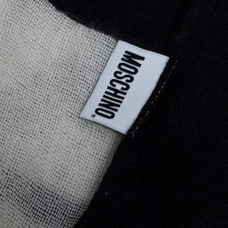 Pre Owned Moschino Black Logo Print Wool Scarf