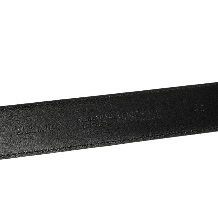 مملوكة مسبقًا Moschino Black Grained Leather Classic Logo Belt 95CM
