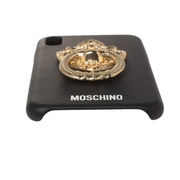 Pre Owned Moschino Black Leather Lion Head Handle iPhone XS Max Case
