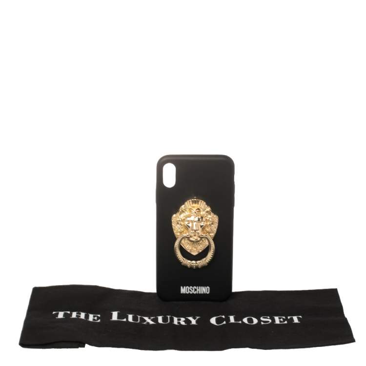 Pre Owned Moschino Black Leather Lion Head Handle iPhone XS Max Case