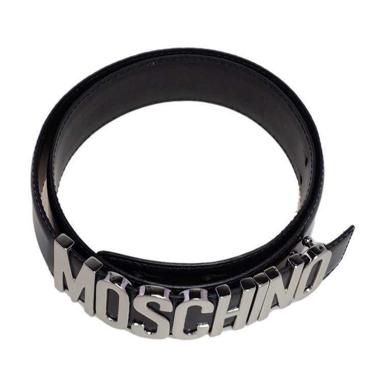 Pre Owned Moschino Black Leather Classic Logo Belt 95 CM