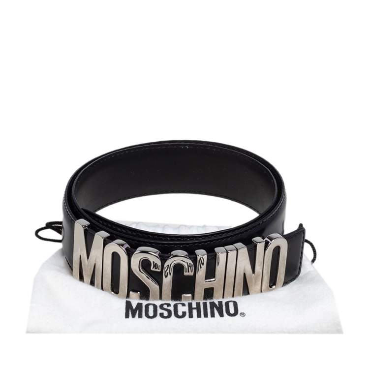 Pre Owned Moschino Black Leather Classic Logo Belt 95 CM