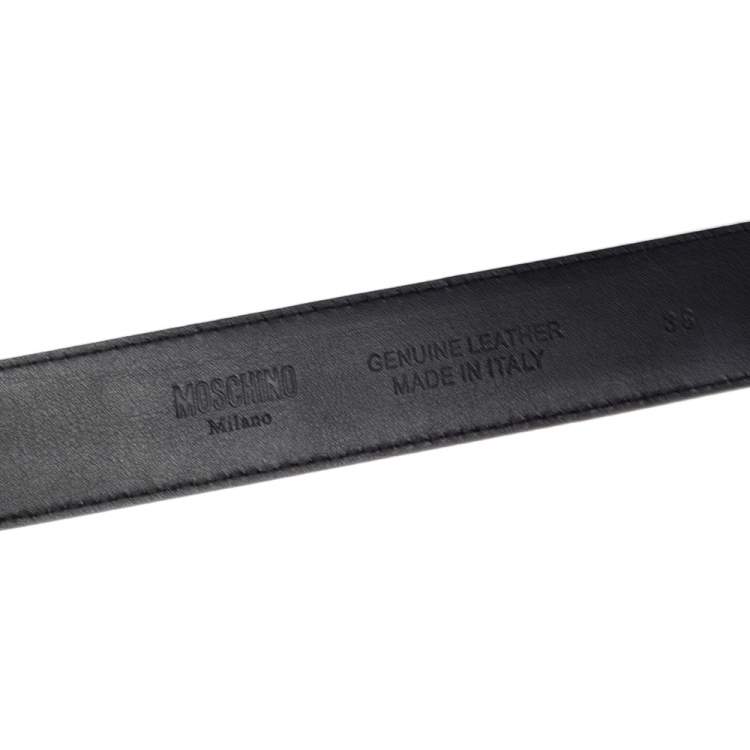 مملوكة مسبقًا Moschino Black Glossy Leather Classic Logo Belt 85 CM