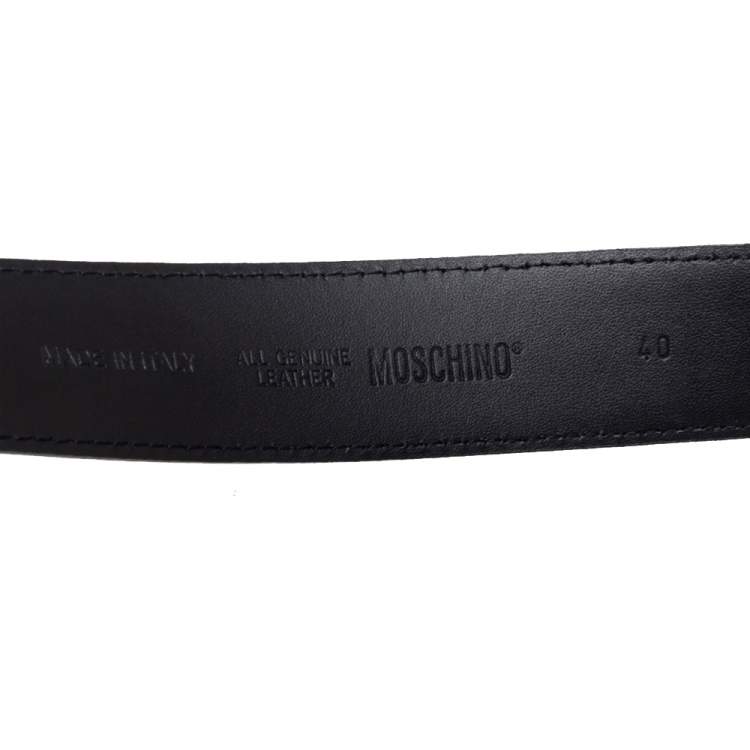 Pre Owned Moschino Black Leather Classic Logo Belt 90 CM