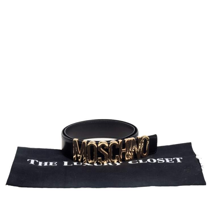 Pre Owned Moschino Black Leather Classic Logo Belt 90 CM