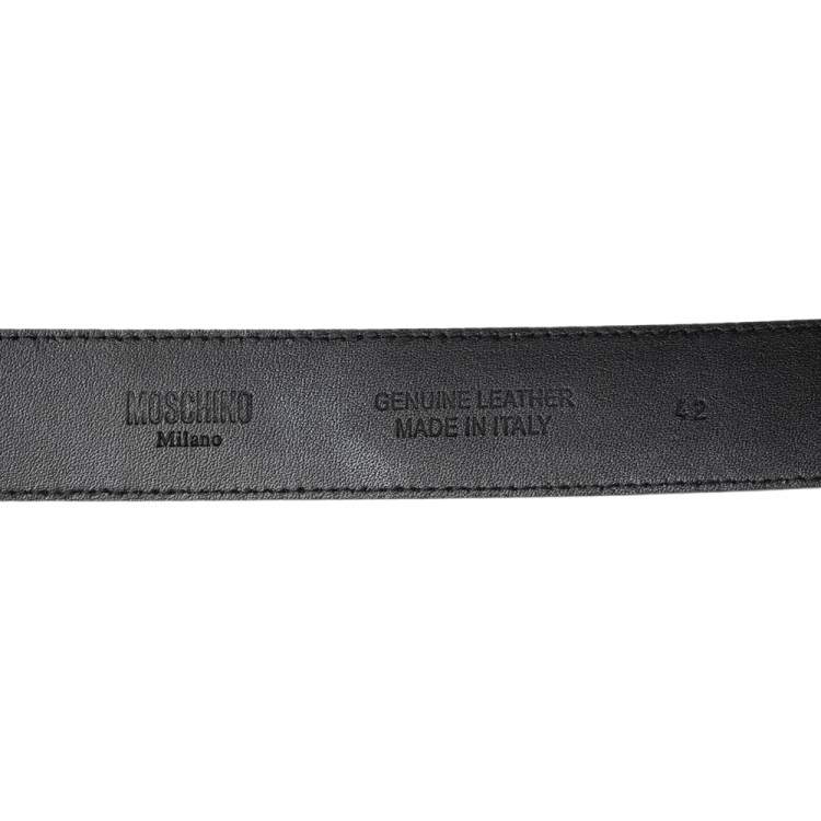 Pre Owned Moschino Black Leather Classic Logo Belt 85CM