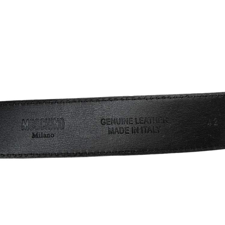 مملوكة مسبقًا Moschino Black Leather Logo Metal Cut to Size Belt 