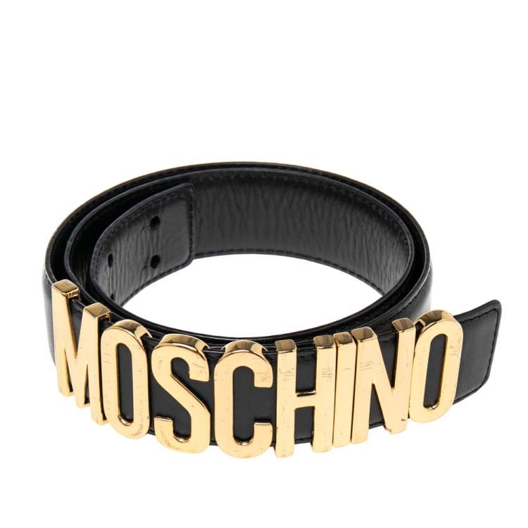 مملوكة مسبقًا Moschino Black Leather Classic Logo Belt 85CM