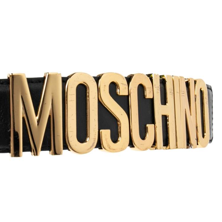 مملوكة مسبقًا Moschino Black Leather Classic Logo Belt 85CM